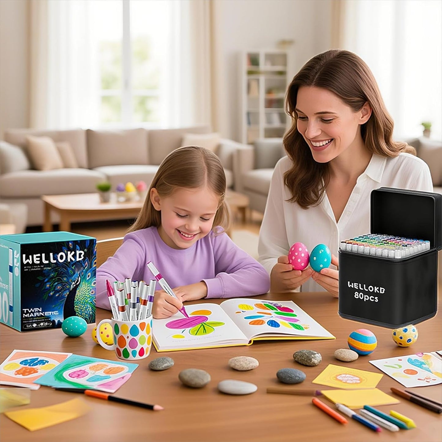 Acrylic Paint Markers,80 Colors Acrylic Markers,Dual Tip Paint Pens for Painting Rocks,Fabric,Wood, Glass,Coloring Books,Paper,DIY Crafts Art School Supplies for Adult,Pumpkin Painting Kit