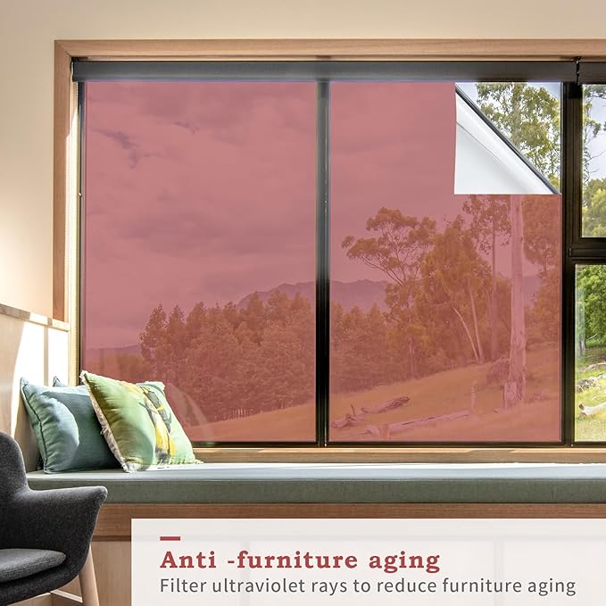 Filmgoo Window Privacy Film One Way Daytime Mirror Tint Treatments UV Heat Control Vinyl Stickers Sun Block Glass Paper Door Covering Reflective (Red Silver, 35.4 Inch x 6.5 Feet)