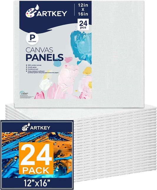 Canvas Panels 12x16 Inch 24-Pack, 10 oz Primed 100% Cotton Canvases for Painting, White Blank Flat Canvas Board for Oil Acrylics Watercolor & Tempera Paints