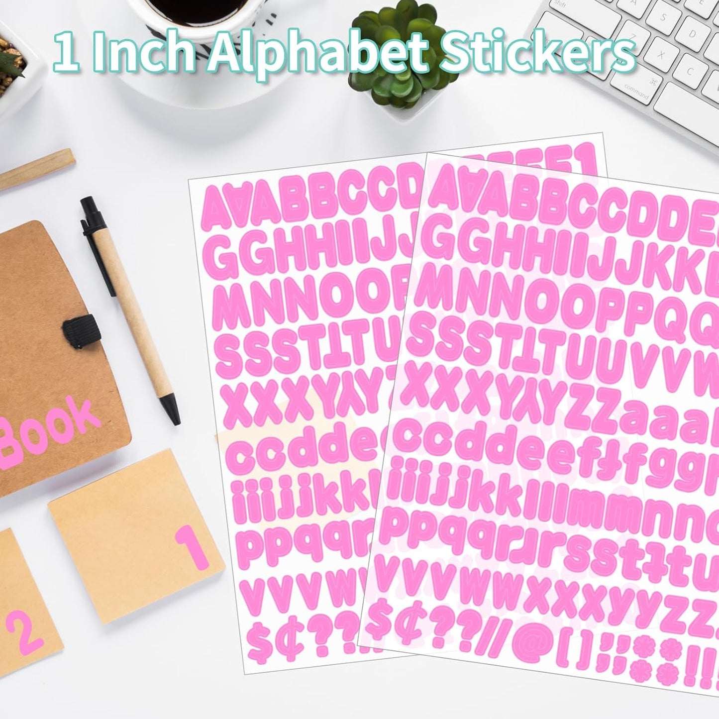 Alphabet Sticker, 1'' Pink Letter Stickers - 12 Sheets, Self-Adhesive Vinyl Mailbox Numbers & Letters for Bulletin Boards, Classroom & Home Decor