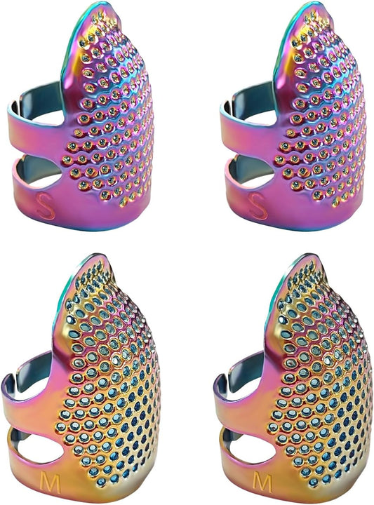ZESION 4Pcs Sewing Thimbles, Adjustable Metal Thimbles for Hand Sewing Finger Protector, Quilting Craft Accessories for Knitting Needlework DIY Tools, Dazzling(2 Sizes, S/M)