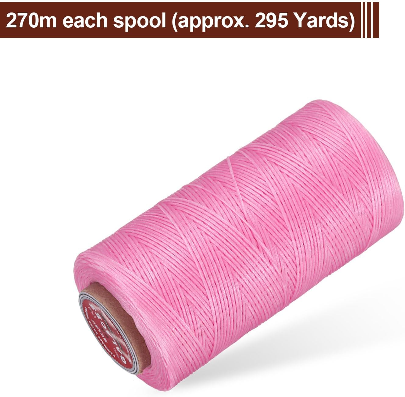 uxcell Flat Leather Sewing Waxed Thread, 270m / 295 Yards Polyester Wax String, 150D Wax Stitching Cord for Leather Crafts, Bookbinding, Bracelets Braided, Peach Pink
