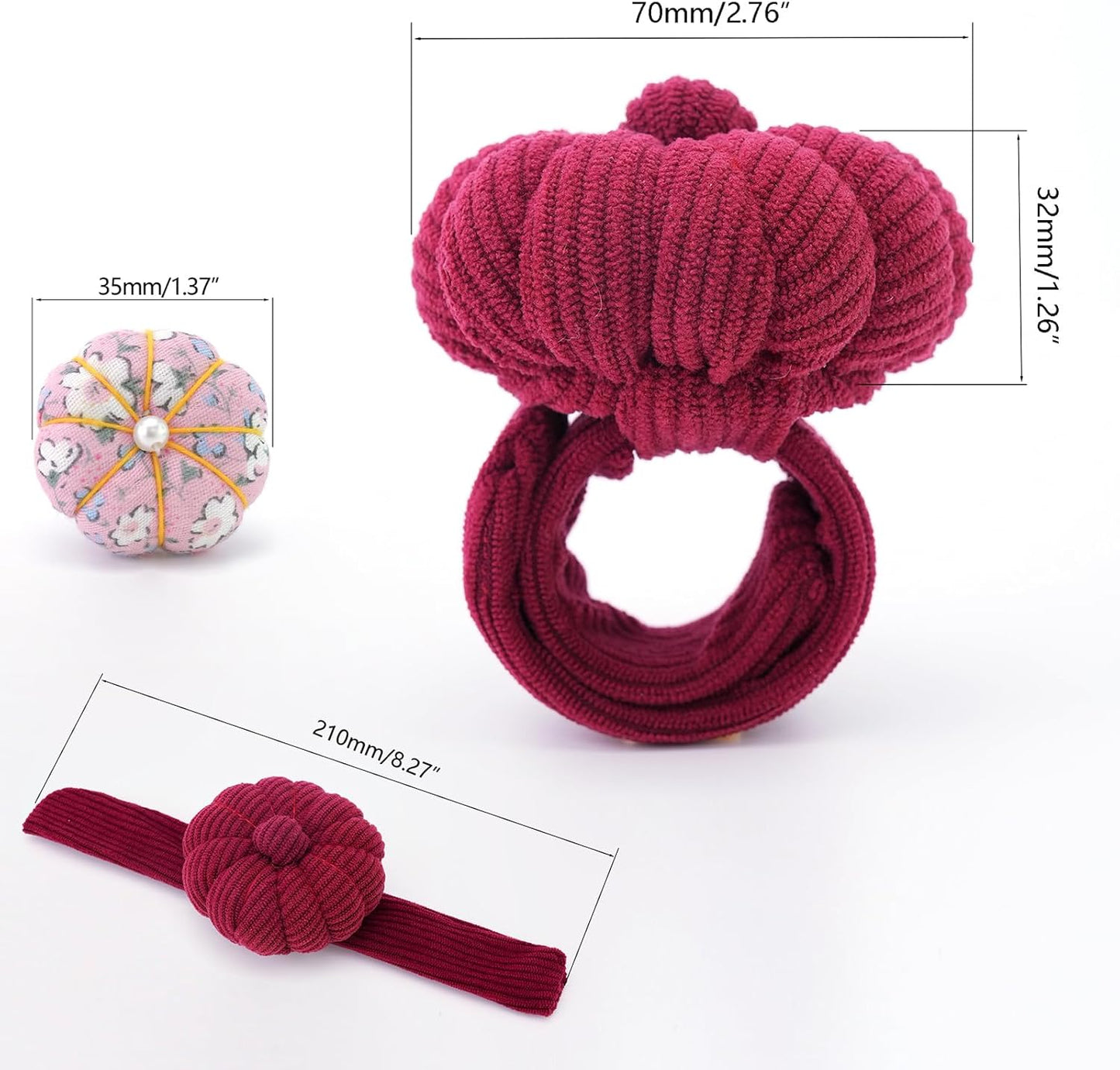 Wrist Pin Cushions, Sewing Needle Cushion kit with 1Pcs Elastic Strap Finger Ring Pincushions, Adjustable Strap Handcraft Needles Holder for Sewing and Quilting. (Dark Red)