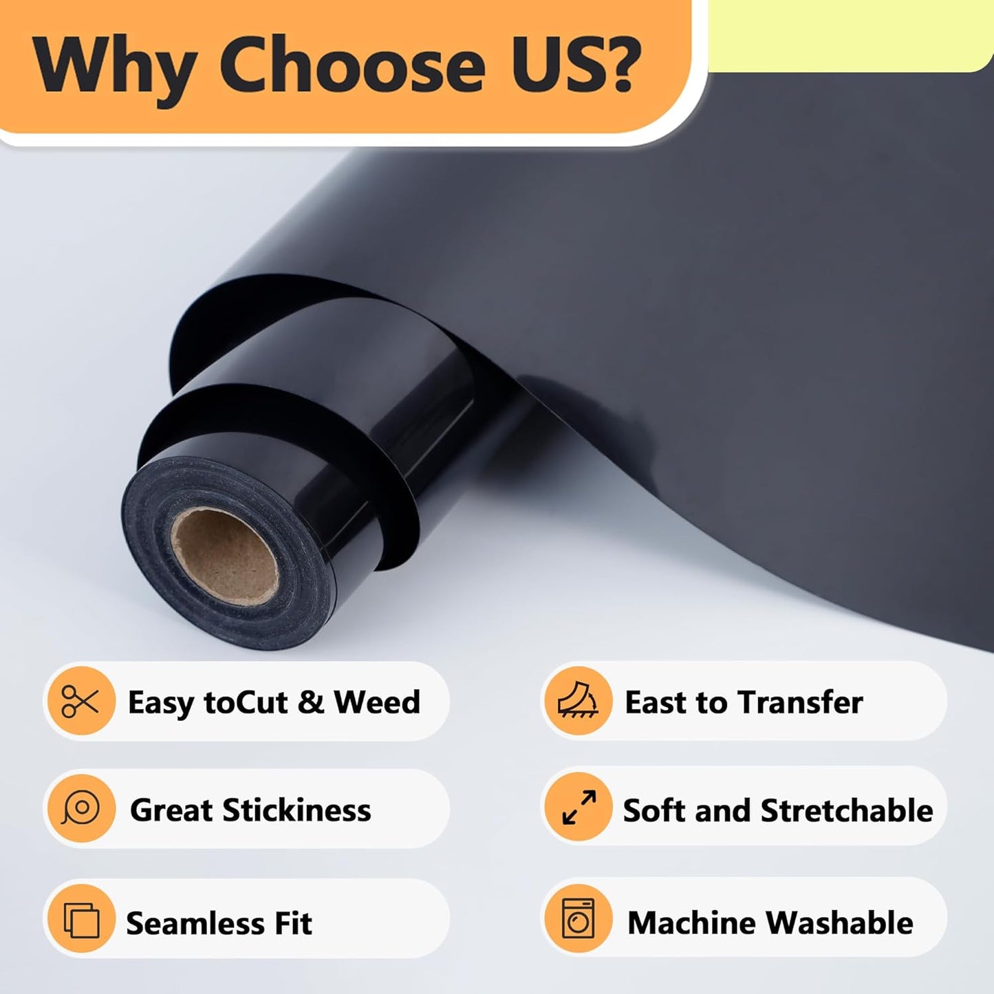 RENLITONG Matte Black Iron on Vinyl Roll - 12Inch x 13ft HTV Heat Transfer Vinyl for T-Shirt, HTV Rolls for All Cutter Machine - Easy to Cut & Weed for Heat Transfer Design