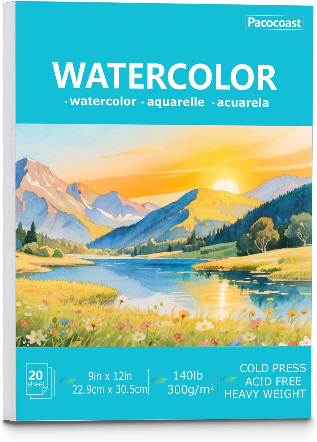 Pacocoast Watercolor Paper, 9"X12" Cold Press Artist Sketchbook, (300gsm/140lb) Water Color Pads for Acrylic, Gouache & Pencil. Painting Drawing Paper Book, Art Supplies for Adults & Kids, Teal