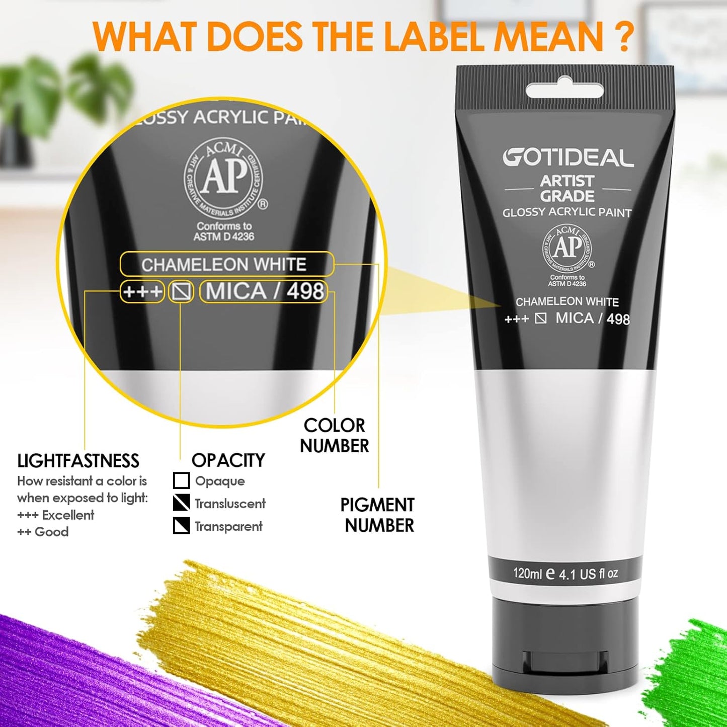 GOTIDEAL Iridescent Acrylic Paint Chameleon White Tubes(120ml, 4.1 oz) Non Toxic Non Fading,Rich Pigments for Painters, Adults & Kids, Ideal for Canvas Wood Clay Fabric Ceramic Craft Supplies