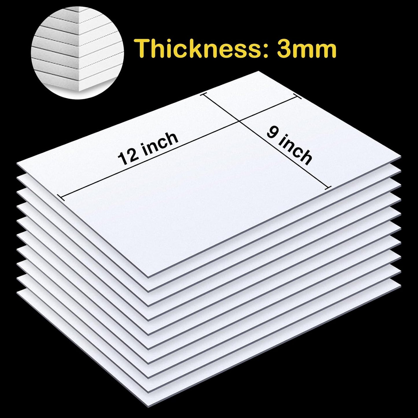 MEARCOOH 3mm Self Adhesive Foam Sheets Crafts, White 9x12 Inch Sticky Eva Foam Paper for Crafts Cardmaking Cushion Embroidery Classroom Stamp Crafts