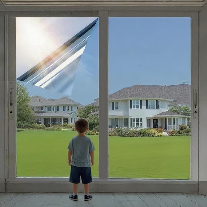 Window Privacy Film One Way Daytime Privacy Static Cling Sun Blocking Static Cling,Frosted Glass Decorative Removable, Reusable, Anti-UV,Heat Blocking, with Tools Black 23x157inch