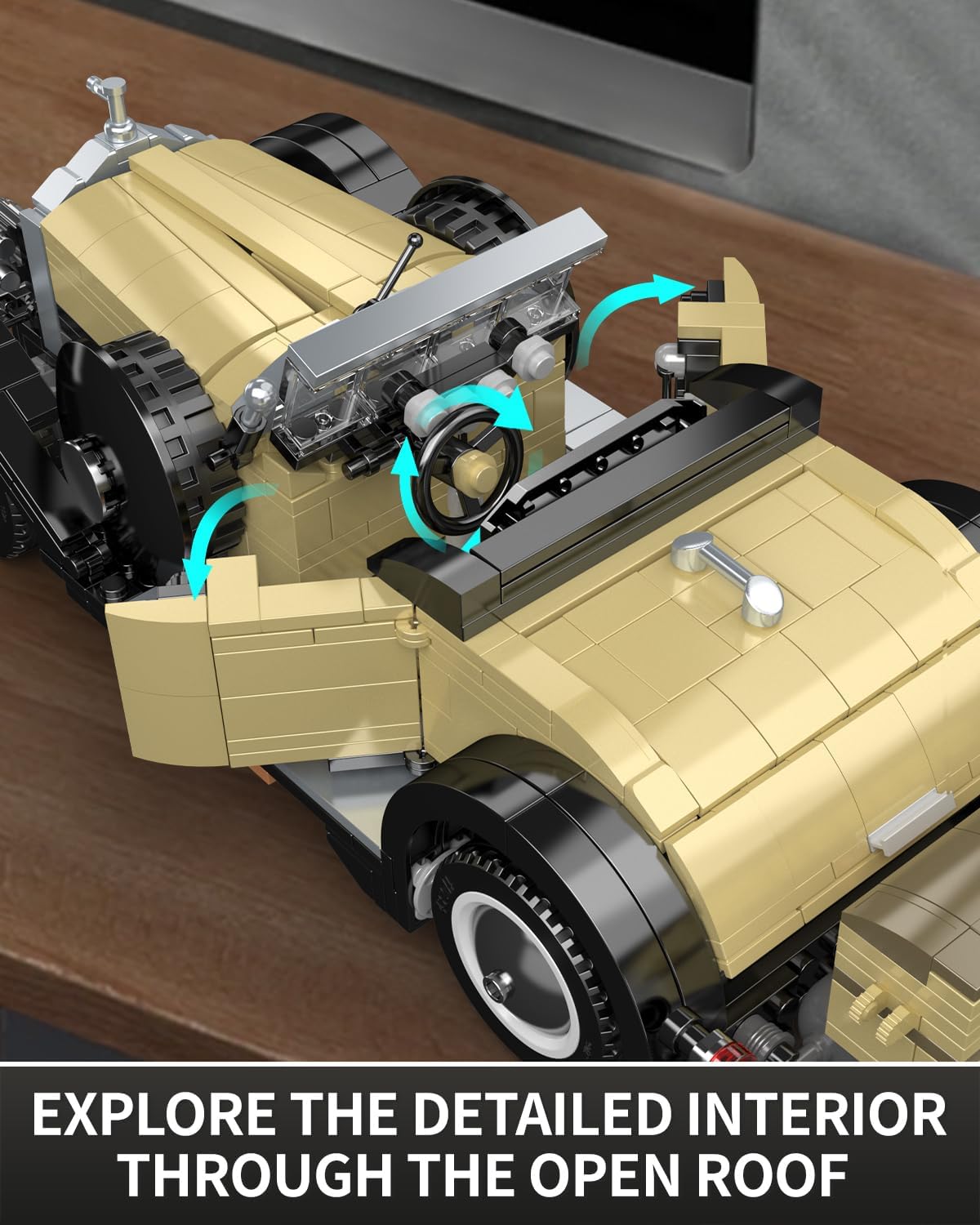 Mould King 10115 Classic Vintage Car Building Kit, Retro Car Building Blocks Sets, 1:16 Scale Convertible Sports Cars Display Model, Collectible Set for Adults to Build, Toys for Teen(897 Pieces)