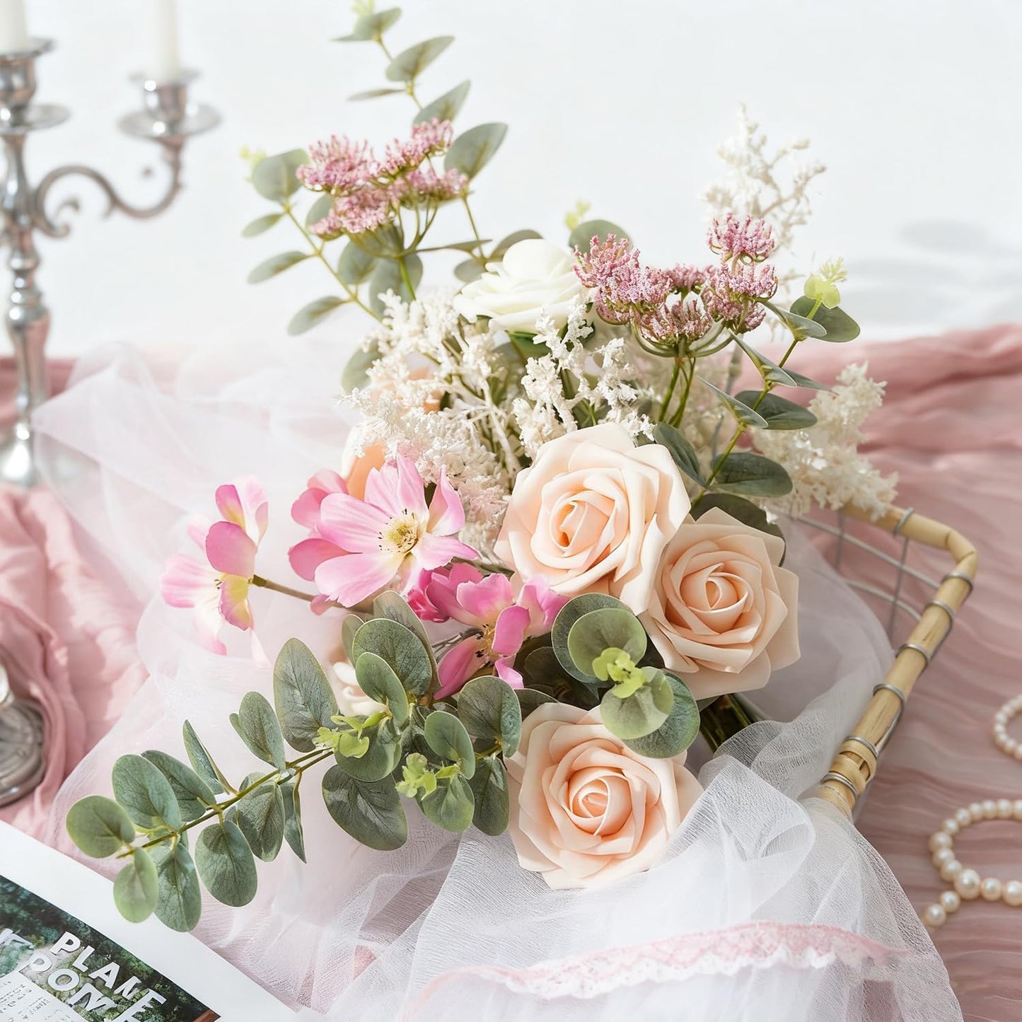 Artificial Flowers Foam Fake Roses 25pcs Mix Colors Roses with Stems for Home Decor DIY Wedding Bouquets Party Bridal Shower Centerpieces Faux Flower Arrangements Tables Decorations