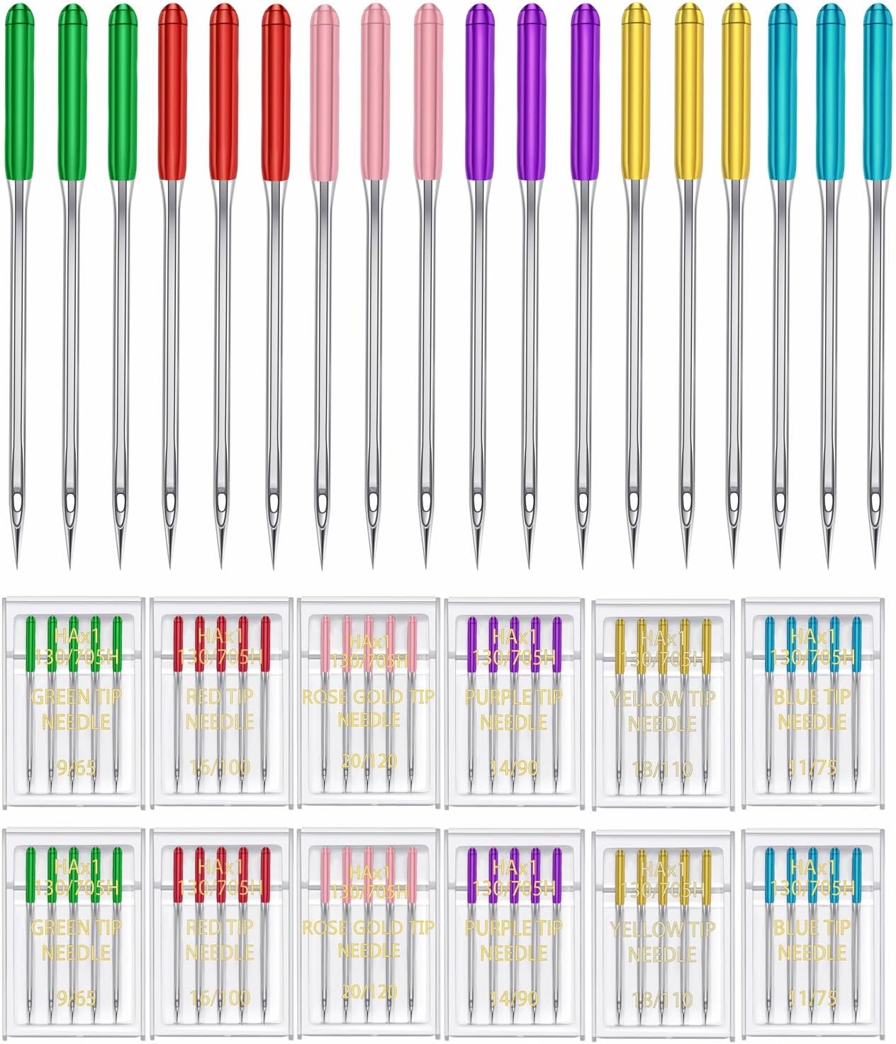 HONEYSEW 60 Pieces Sewing Machine Needles Universal Regular Point Machine Needles for Home Sewing Machine Compatible with Singer, Brother and Old Sewing Machine (Rose Gold,Size 20-60PCS)