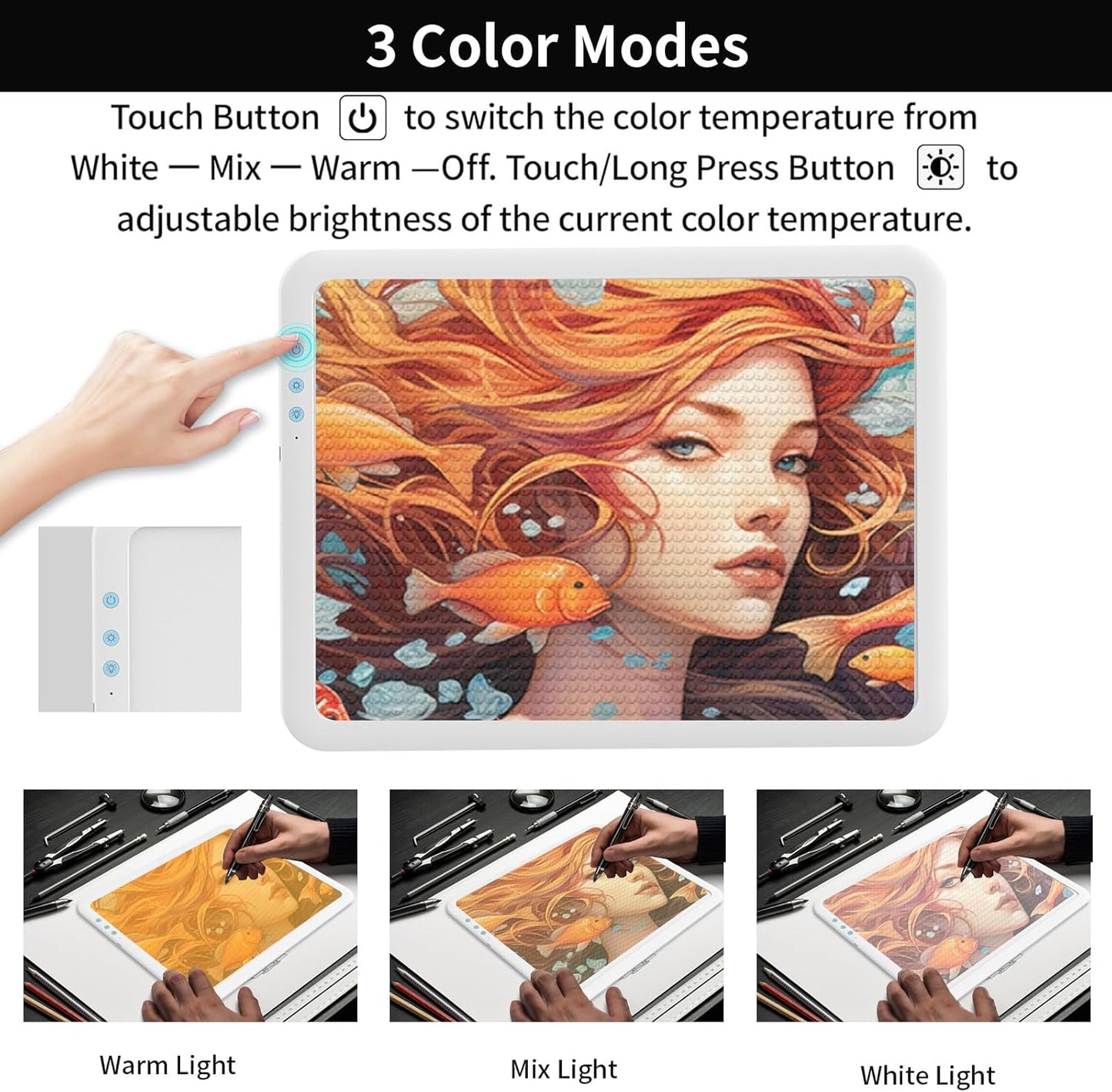 Rechargeable A3 Diamond Art Light Board,Super Bright Tracing Light Box,6 Levels Brightness with 3 Colors Mode and Stand, Wireless Tracing Pad for Diamond Painting,Weeding Vinyl,Sketching & Drawing