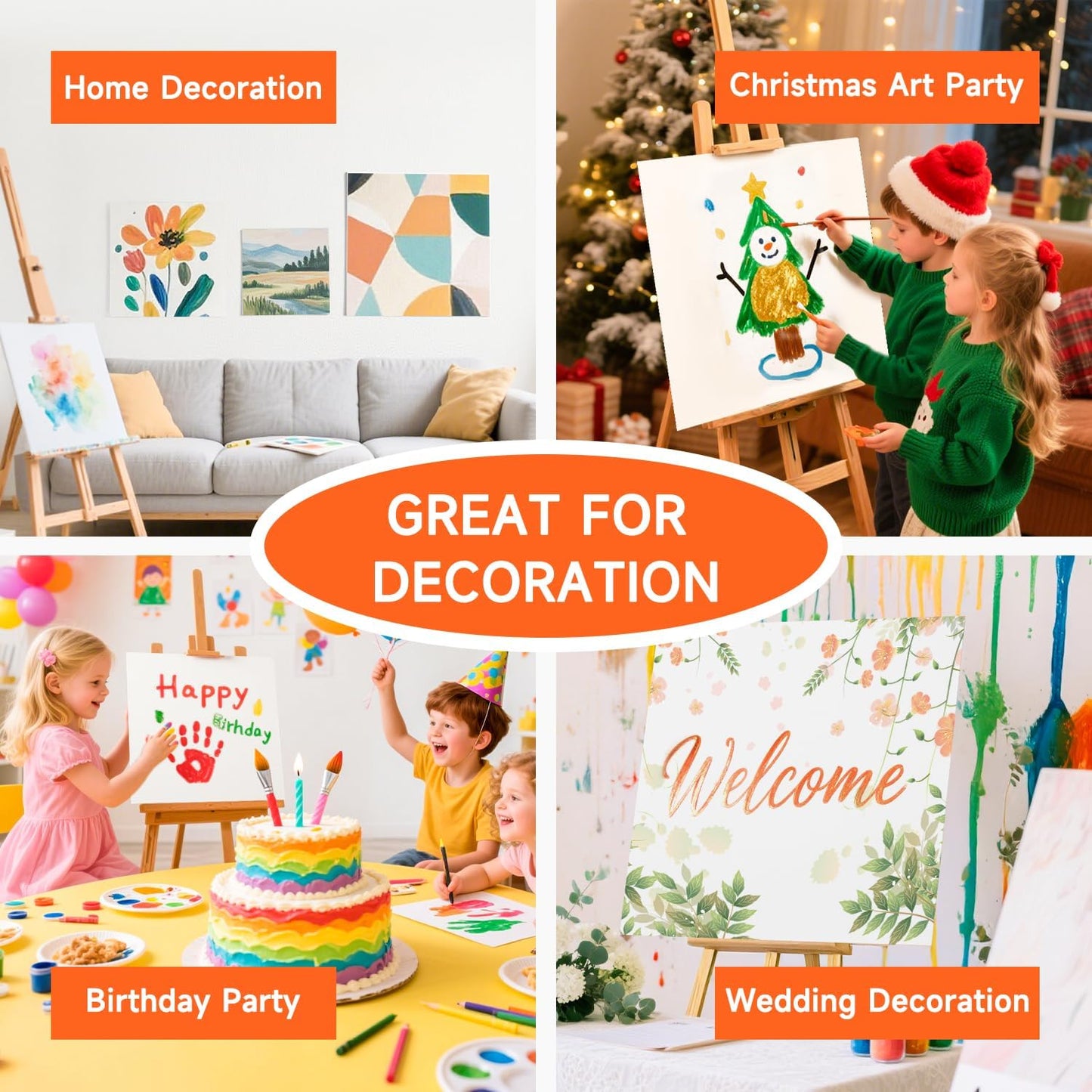 Shuttle Art Painting Canvas Panel, 52 Multi Pack, 5x5, 6x6, 8x8, 10x10 inch (13 PCS of Each), 100% Cotton Art Canvas Board Primed White, Blank Canvas for Kids Adults for Acrylic Oil Painting