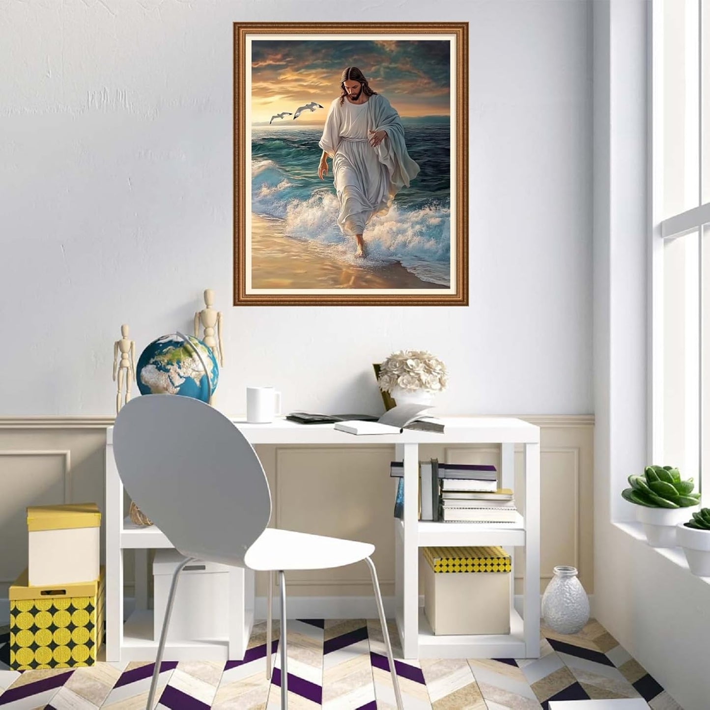 Disnesart Cross Stitch Stamped Full Embroidery Kits DIY 11CT Cotton Thread Printed DIY Needlepoint Kits Craft Needlework Set Cross-Stitch Stamped Sets-Jesus by The Sea 16x20 inch