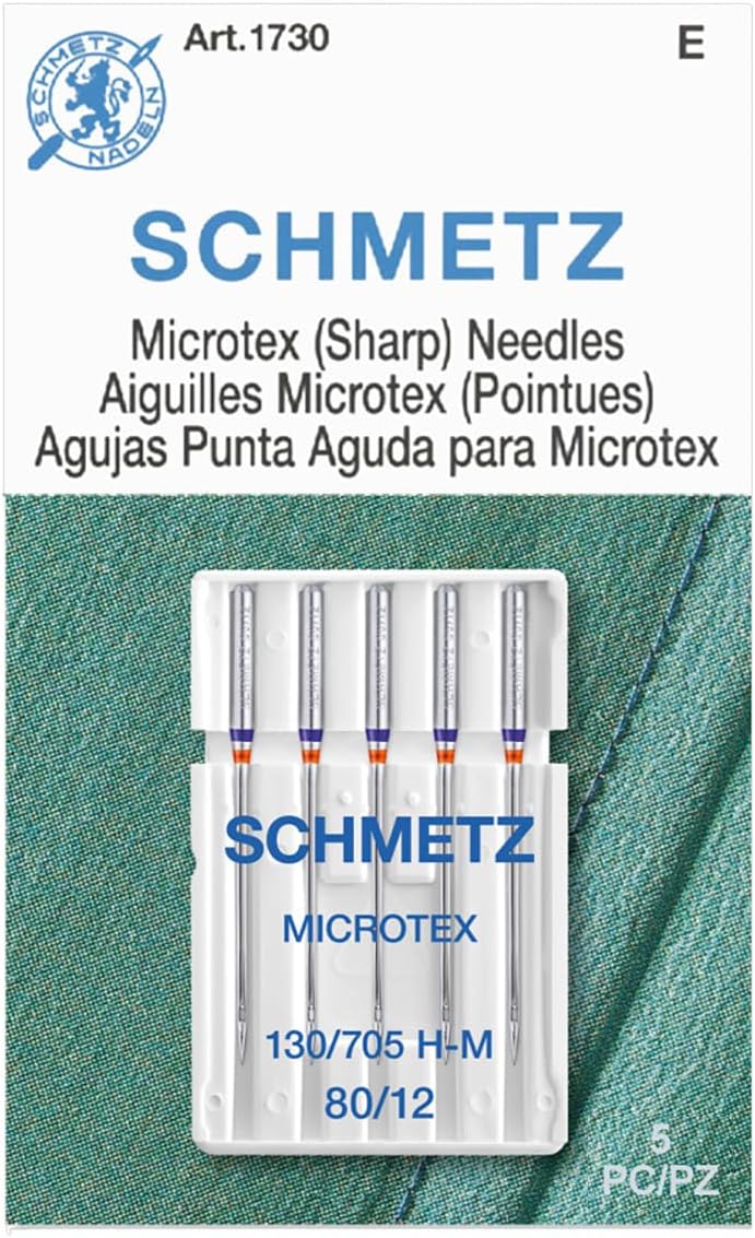SCHMETZ Microtex Sharp Sewing Machine Needles - Quilting & Topstitching Supplies, Size 80/12, 5-Needle Card, Pack of 1