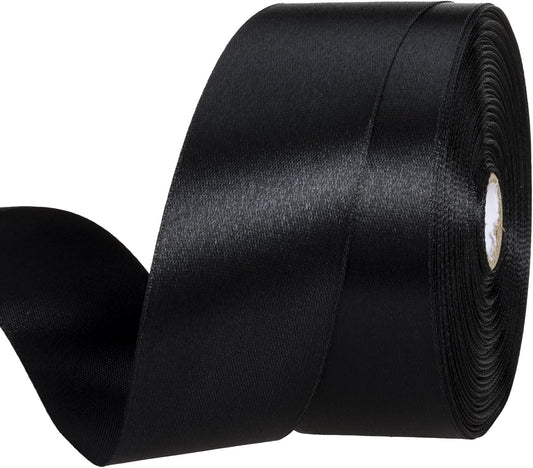 1 1/2 Inch Black Solid Satin Ribbon, 50 Yards Craft Fabric Ribbon for Gift Wrapping Floral Bouquets Wedding Party Decoration