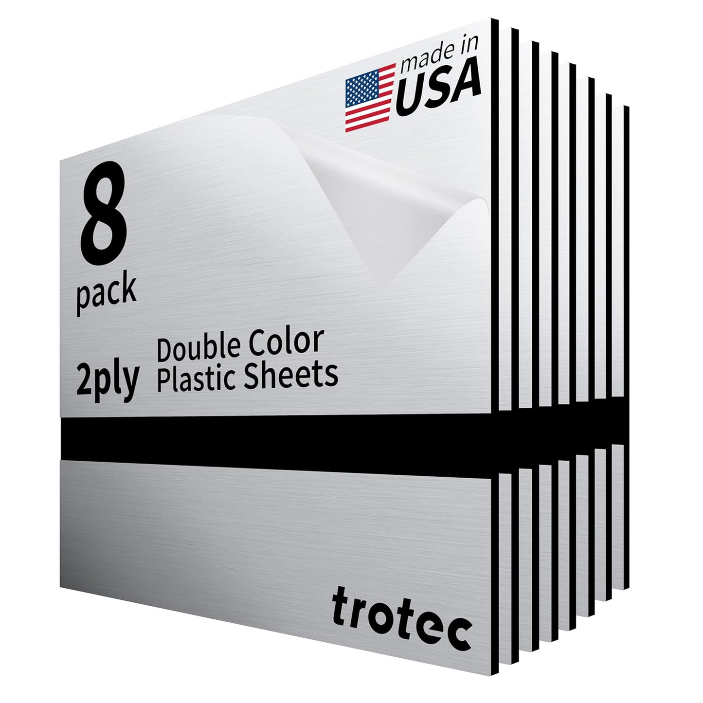 Trotec | Metallic Looking Acrylic Sheet | 12"x12"x1/8", 8 Pcs | Brushed Aluminum/Black | Metallic Finish - Scratch Resistant for Laser Engraving & Cutting,Printing,Glowforge,Name Plate | USA Made