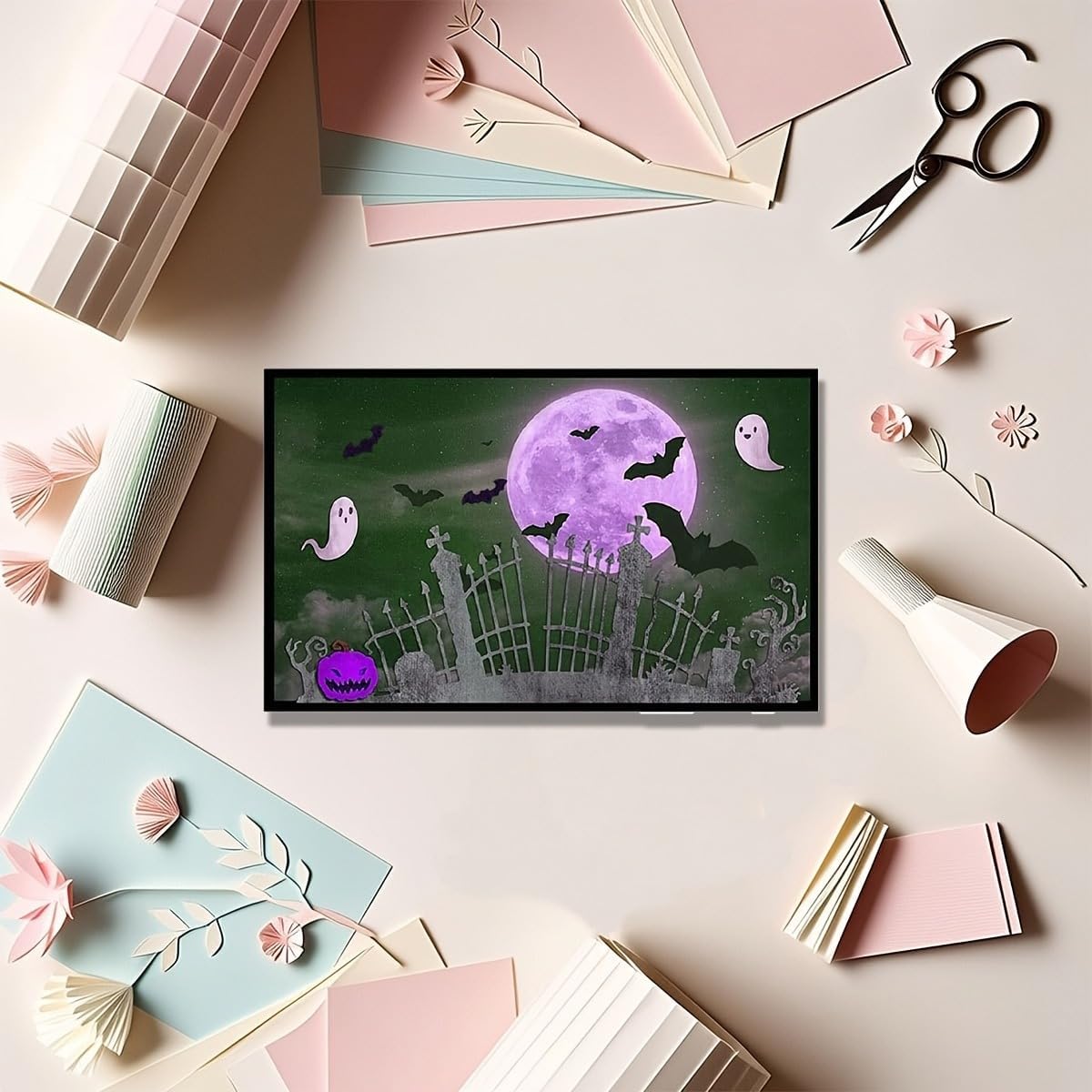 Lapoo Halloween Metal Cutting Die for Scrapbooking, 3D Backgrounds Frame New Cutting Dies DIY Album Card Making Decor Paper Metal Die Cuts Party Wedding Decorations (Cemetery Fence 6 x 4.3 in)