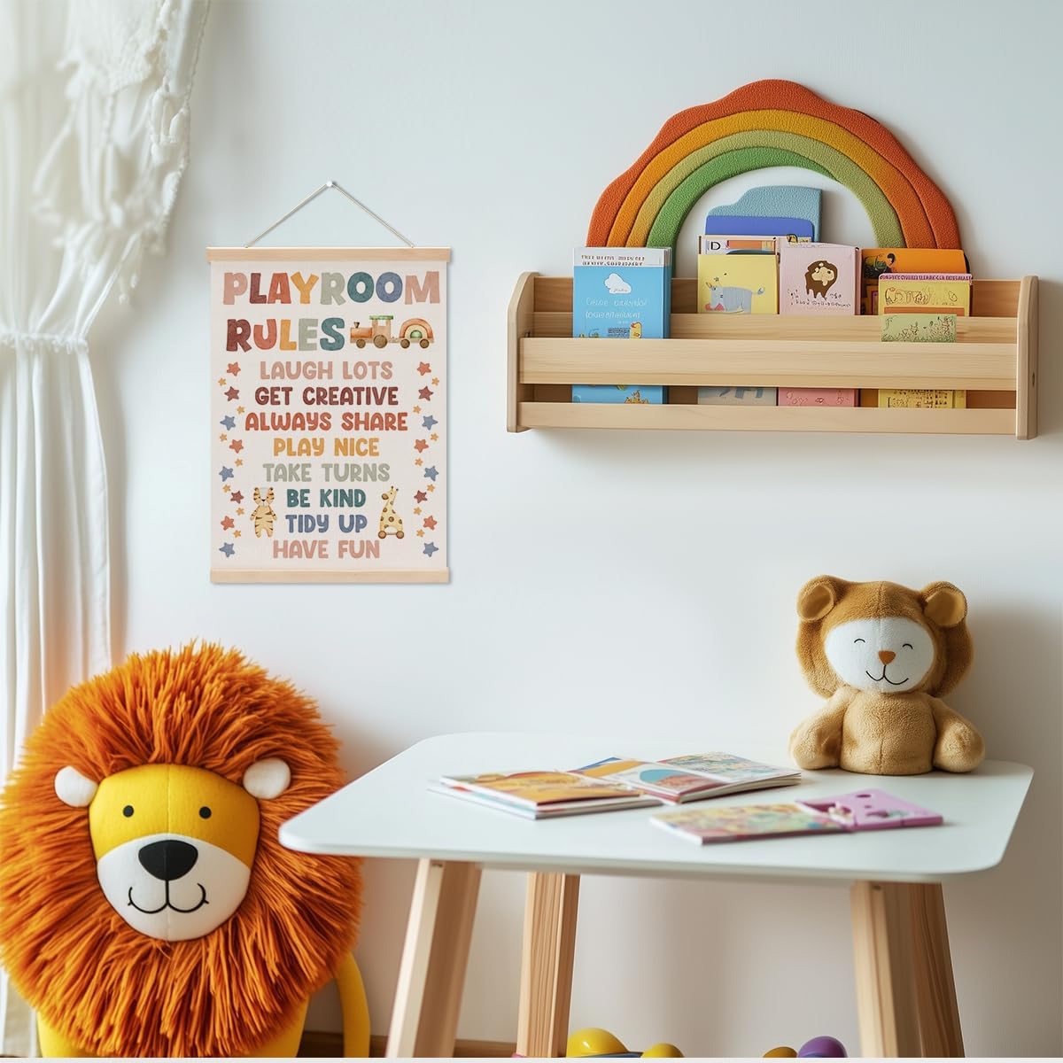 Playroom Decor Boho Poster Hanger, Nursery Decor Play Room Wall Decoration, Playroom Essentials, Educational Posters Wall Hanging Banner Farmhouse Living Toddler Room Decoration