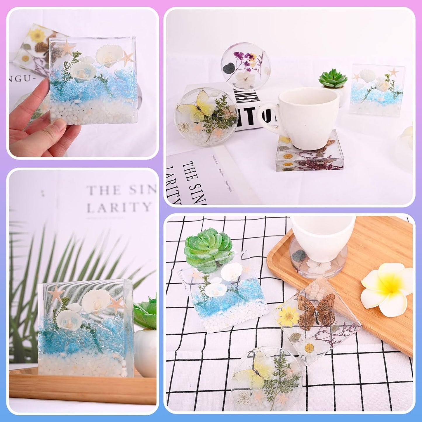 4 Resin Coaster Molds, Square Round Coaster Resin Molds, Small Coaster Silicone Molds for Resin Casting