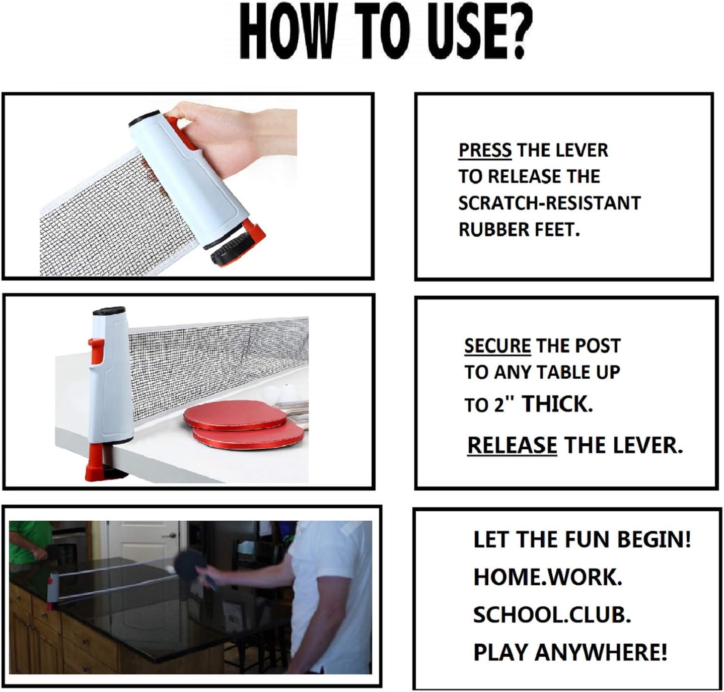 Ping Pong Net Table Tennis - Win SPORTS Paddle Set with Retractable Net,Play Anywhere Ping Pong Net for Any Table,2 Table Tennis Paddle& Rackets,3 Balls,Storage Case,Set with Retractable Table Tennis Net