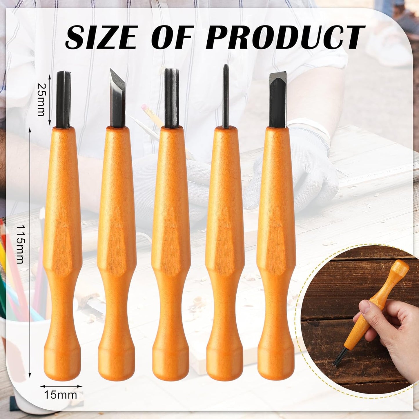 WILLBOND 5 Pcs Linocut Carving Tools Set Linoleum Hand Carving Tools Wood Carving Knife Chisel Flat V Shaped Angled Gouge Half Round Carving Tools Set for Linocut Printmaking Woodcarving Woodblock