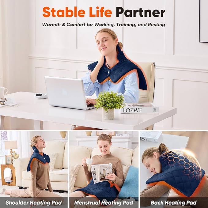 Blue Weighted Heating Pad for Neck Shoulders and Back, Valentines Day Gifts for Him Men Husband, Birthday Gifts for Men Dad, Instant Electric Heated Blanket with 9 Heat Options 4 Auto-Off Timer, Navy