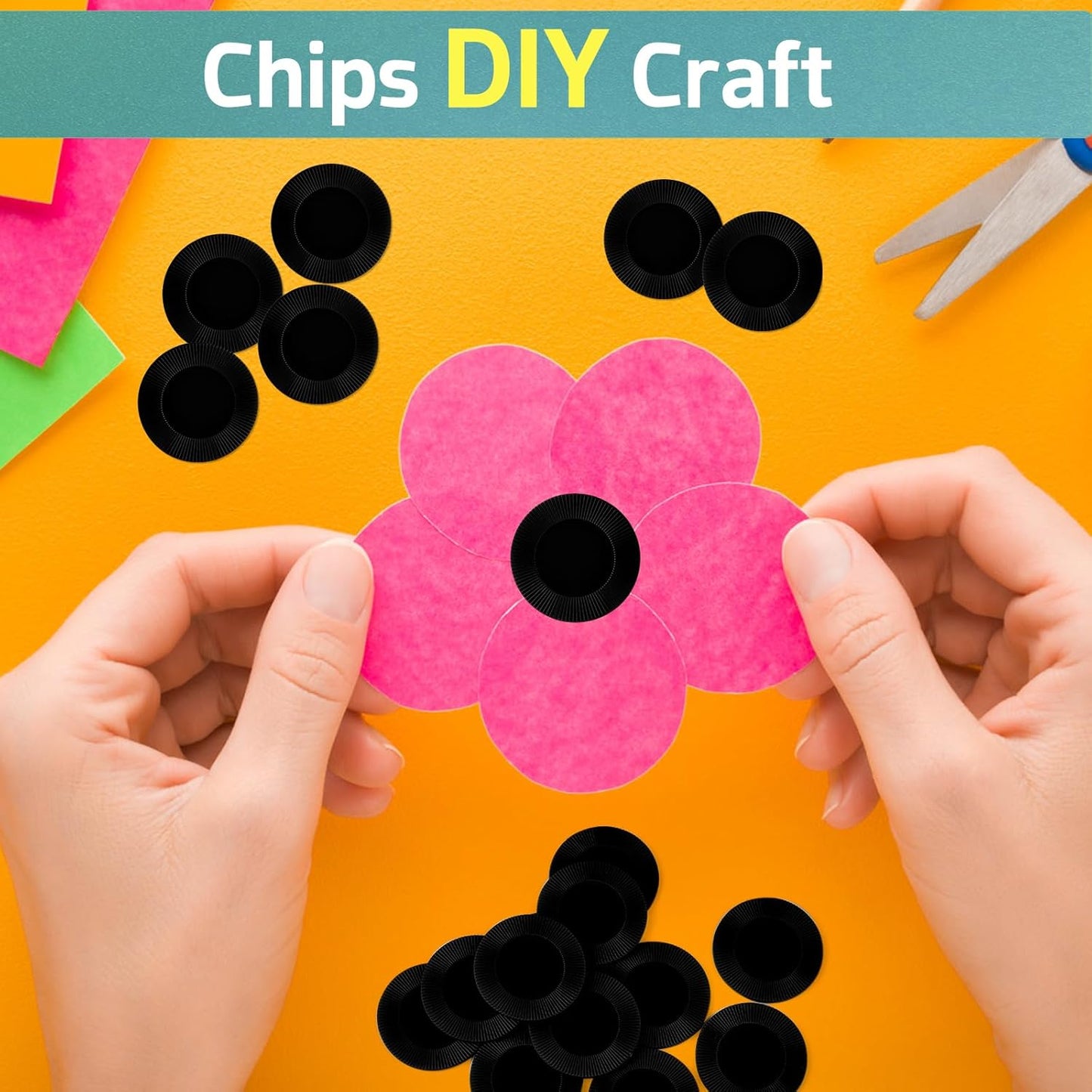 Coopay 1000 Pieces Plastic Poker Chips, Bingo Chips Bulk Learning Counters Disks Poker Card Game, Counting Markers for Math Practice, Game Tokens and Teaching Rewards, 25 mm/ 1 Inch (Black)