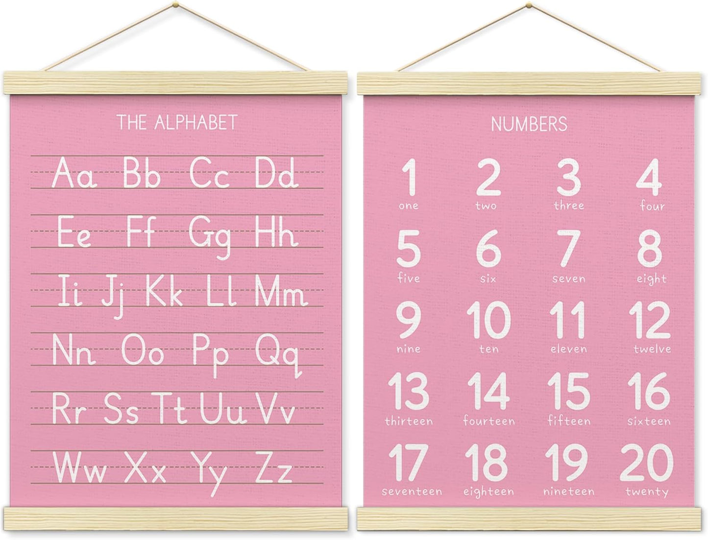 BONETAT Numbers alphabet poster for Nursery Toddlers,Correct Letter Formation on Line Paper, Play Room Wall Decor,ABC Wall Chart,Preschool Homeschool Decor Kids Wall Decor,Wooden Alphabet Banner-A08