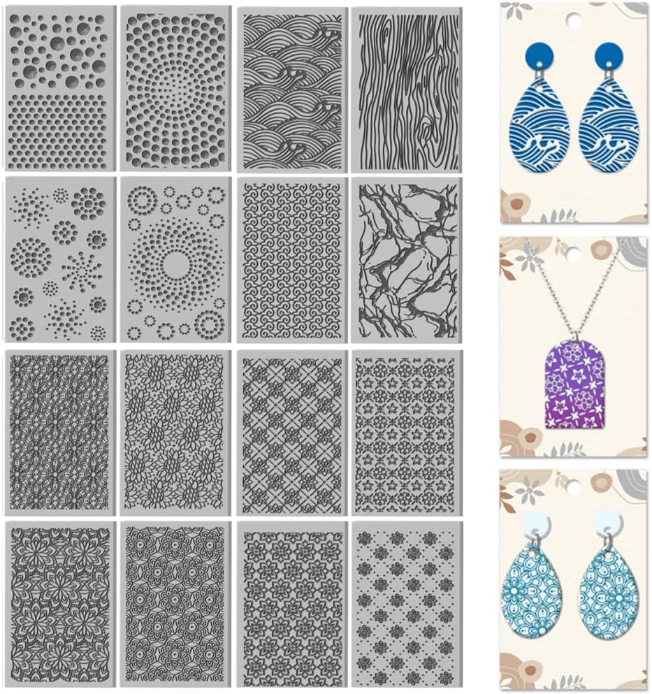 CHGCRAFT 16 Sheets Abstract Floral Clay Texture Mat Seamless Flower Pattern Polymer Clay Texture Sheets DIY Tools for Pottery Earring Jewelry Making Stamp Engraving Machines, 4x2.6inch