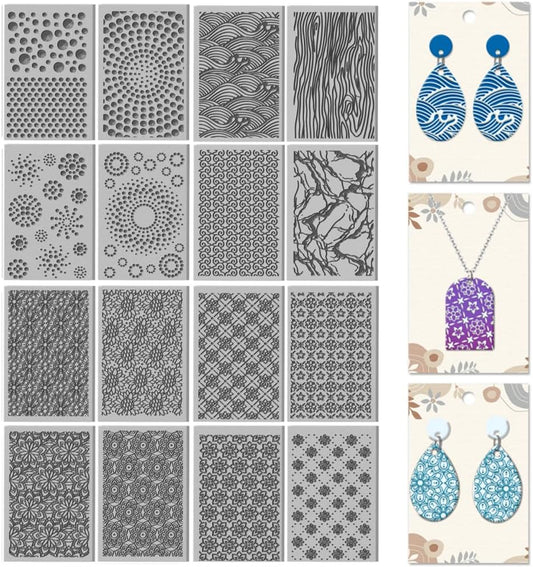 CHGCRAFT 16 Sheets Abstract Floral Clay Texture Mat Seamless Flower Pattern Polymer Clay Texture Sheets DIY Tools for Pottery Earring Jewelry Making Stamp Engraving Machines, 4x2.6inch