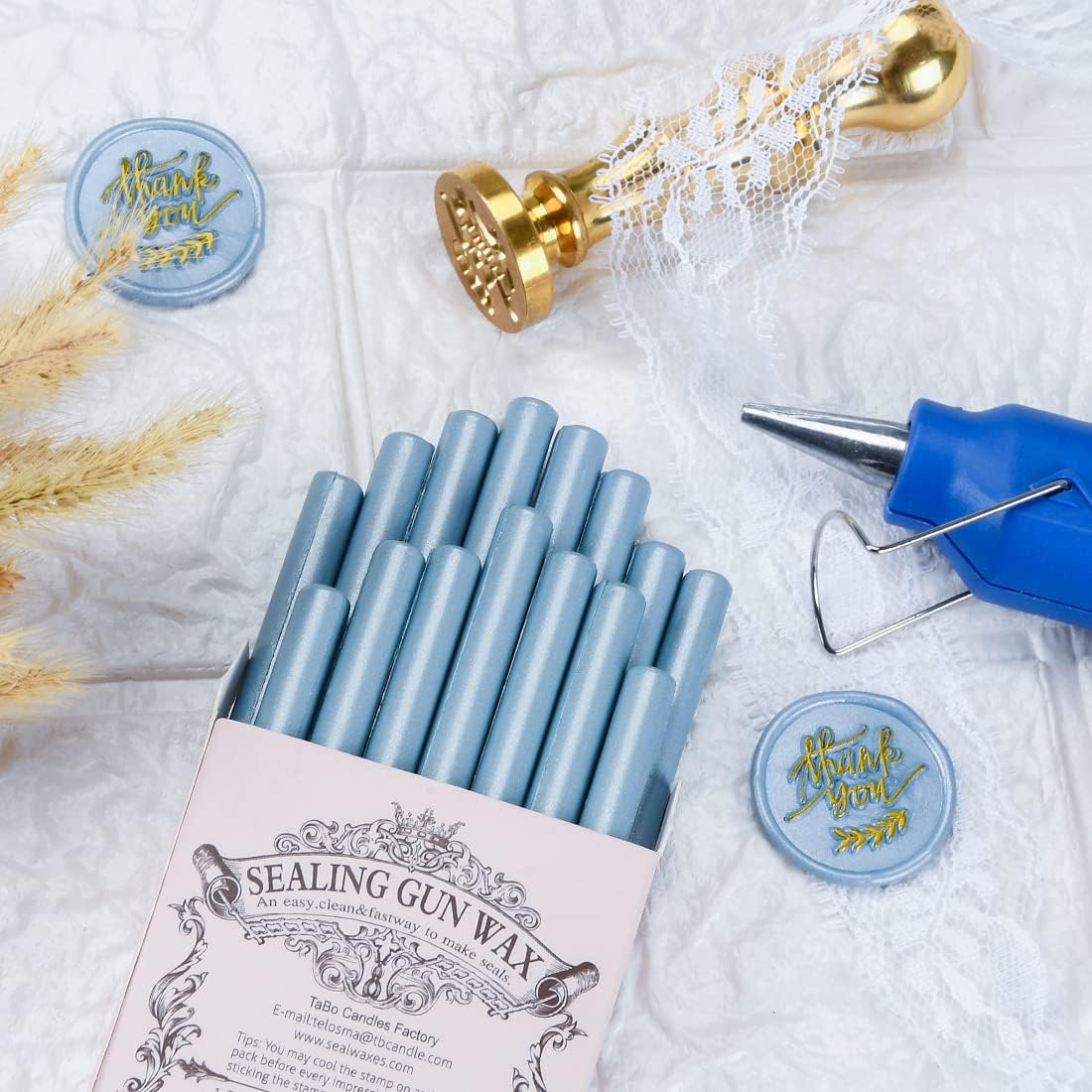 16 PCS Dirty Blue Small Glue Gun Sealing Wax Sticks for Mini Glue Gun, Make Seals for Wedding Invitations/Thanks Card/Envelopes/Teenager Boys Xmas Gift Wrapping/Baby Shower Card Gifts