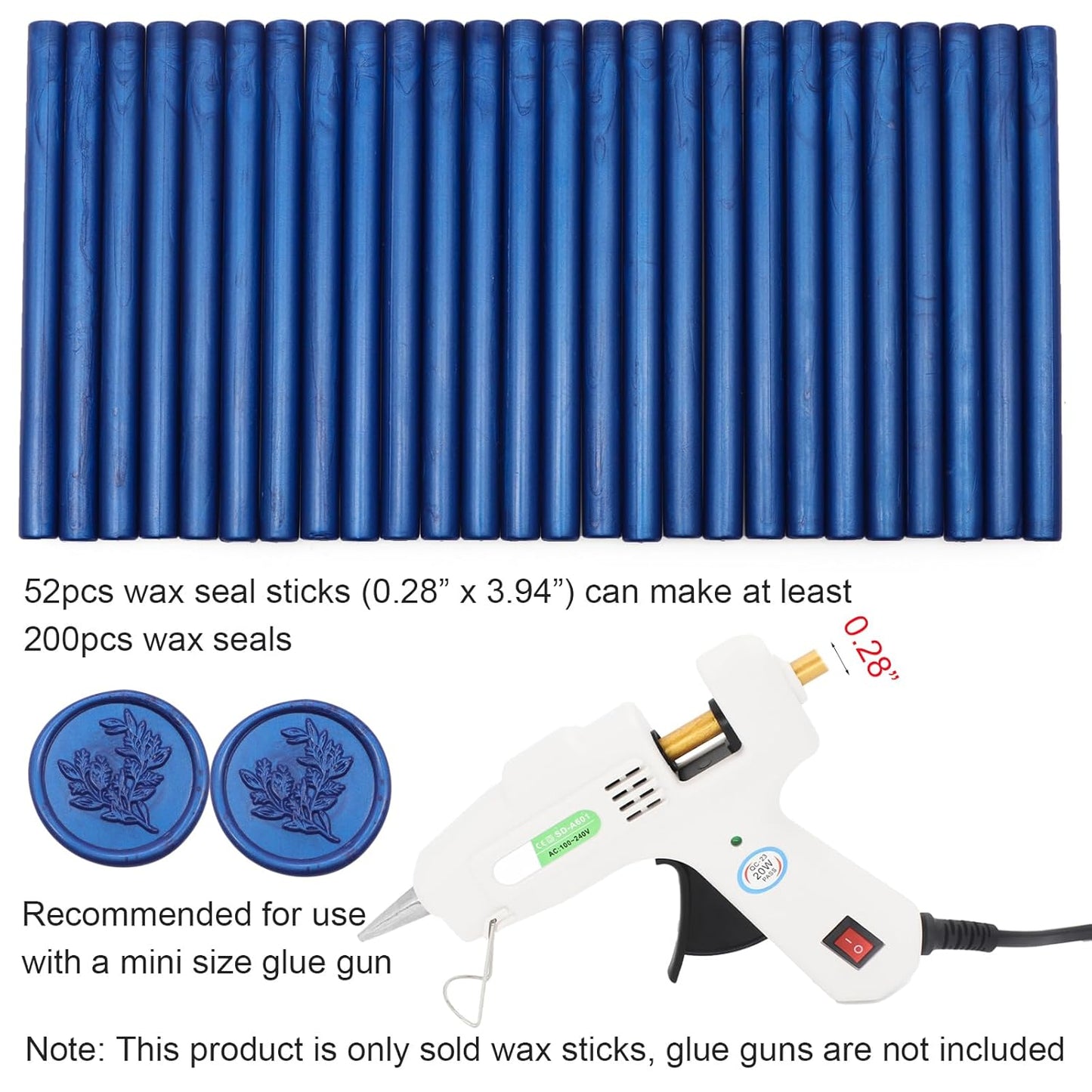 52pcs Navy Blue Wax Sealing Sticks for Wax Seal Stamp - Premium Glue Gun Sticks for Envelope, Letter, Wedding Invitation Craft Adhesive - Great Gift Ideas (Mini Size)
