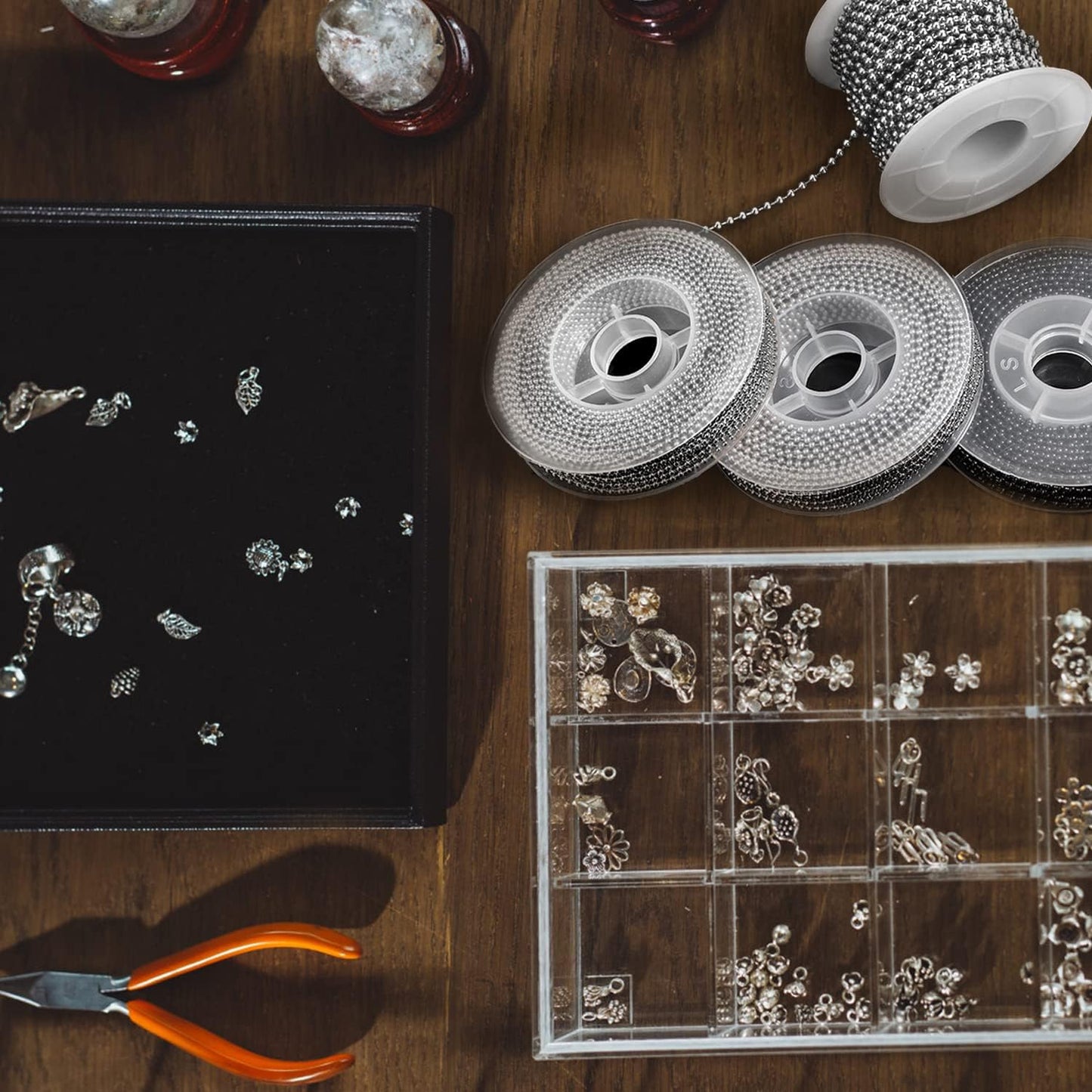 Jishi Steel Ball Chain Bead Dog Tag Chain Beaded Necklace Chains for Jewelry Making Bracelet Military Crafts, Silver Metal Pull Chain Small Ball Bead Chain Roll w/20 Connectors (Silver, 33ft 1.5mm)