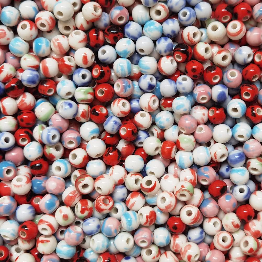 INSPIRELLE 180 Pieces Porcelain Beads Chinese Round Ceramic Beads 8mm for Handmade Jewelry Making Bracelets Necklace Making, Water-Ink