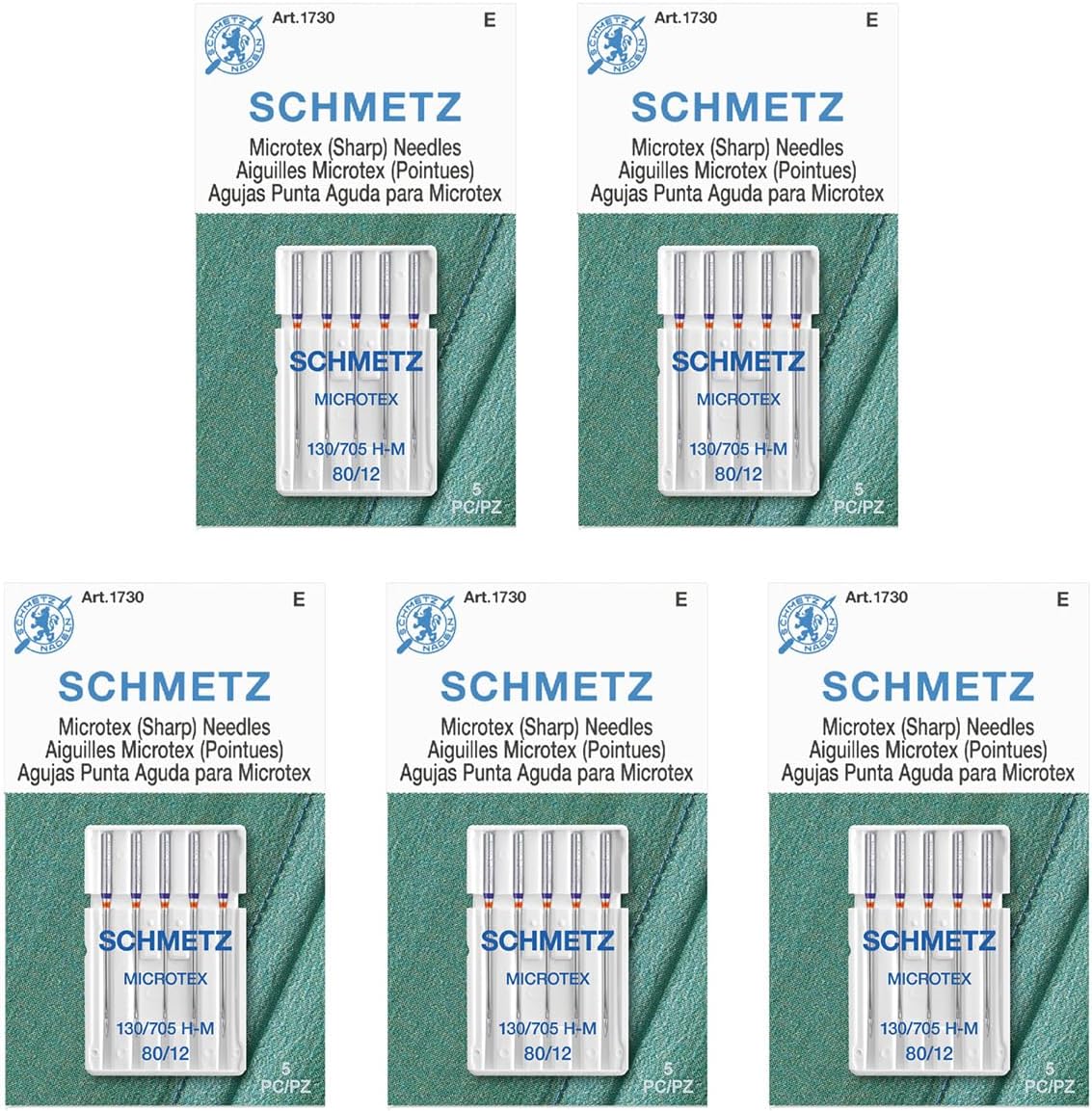 SCHMETZ Microtex Sharp Sewing Machine Needles - Quilting & Topstitching Supplies, Size 80/12, 5-Needle Card, Pack of 5