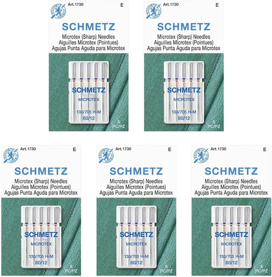 SCHMETZ Microtex Sharp Sewing Machine Needles - Quilting & Topstitching Supplies, Size 80/12, 5-Needle Card, Pack of 5