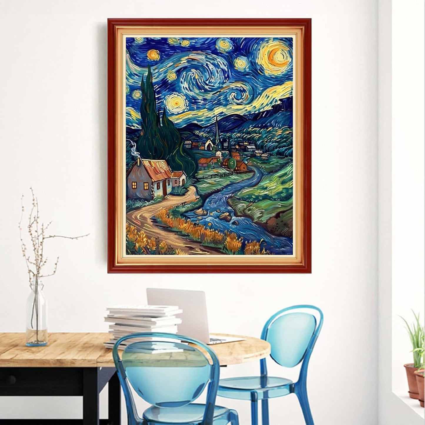 Magxvouy Cross Stitch Kits Stamped Full Range of Embroidery Kits,Cross Stitch Patterns Needlework Kits for Beginners 11CT Printed Kits&Starry Night 16x20 inch