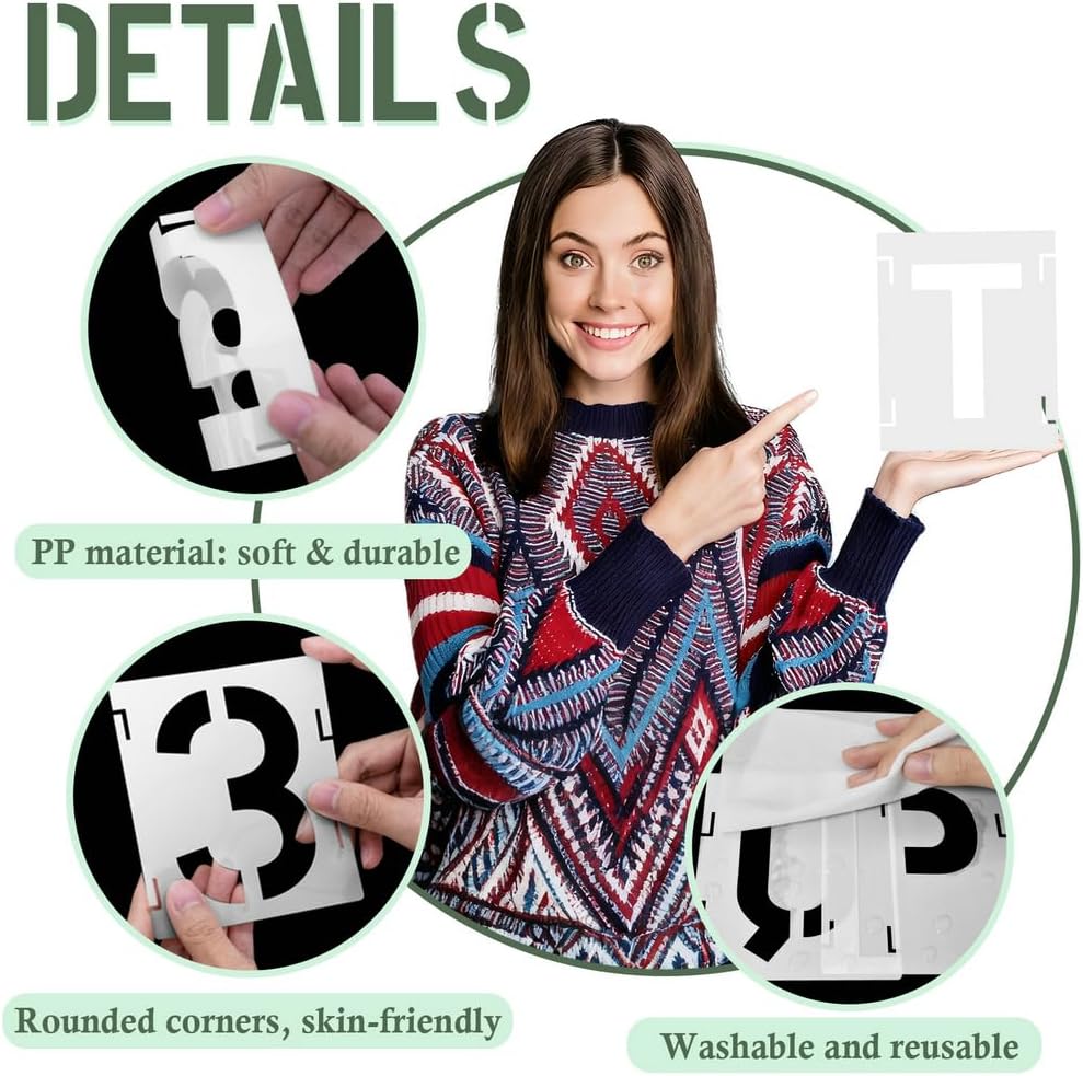 4 Inch 42 Pcs Reusable Letter Number Symbol Stencils, Plastic Painting Templates for Wood Wall Fabric Rock Chalkboard Signage School Door Porch DIY Art Craft Decoration Projects