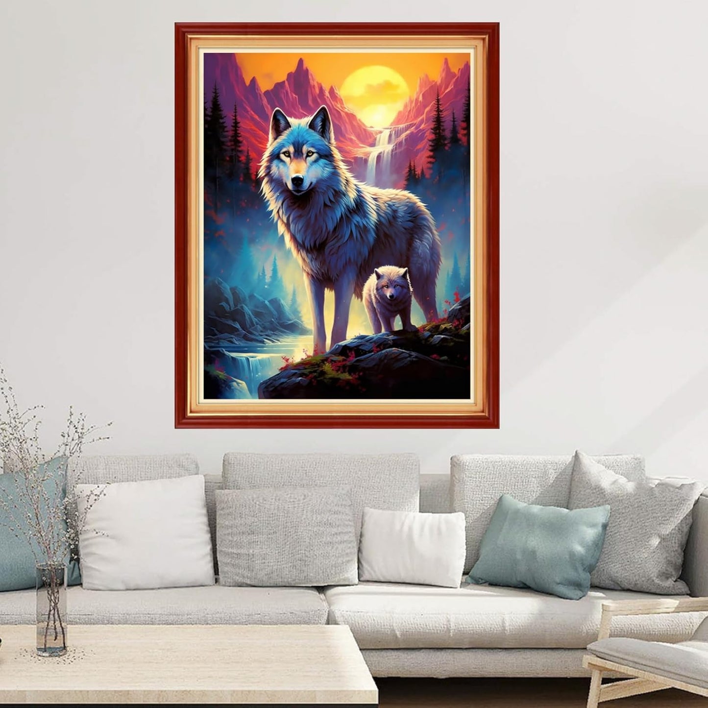 Joyhoor Cross Stitch Kits for Beginners Stamped Cross-Stitch Supplies Needlework preprint Embroidery Kits for Adults DIY Needlepoint Kits Embroidery Patterns 11CT-Sunrise Wolf 16x20 inchs