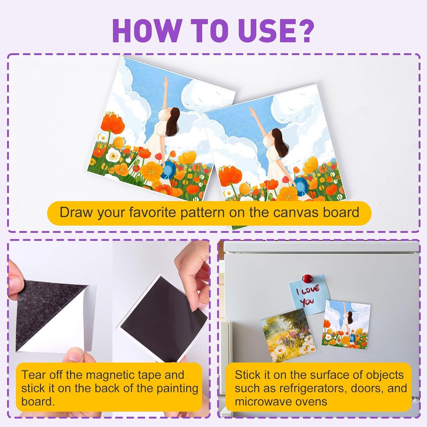 ESRICH 24 Pack 3x3IN Mini Magnetic Canvas Panels, Small Canvases for Painting for Oil, Watercolor, Acrylic Painting & DIY Crafts with 24PCS 3x3IN Square Flat Canvas Boards, 24PCS Soft Magnets