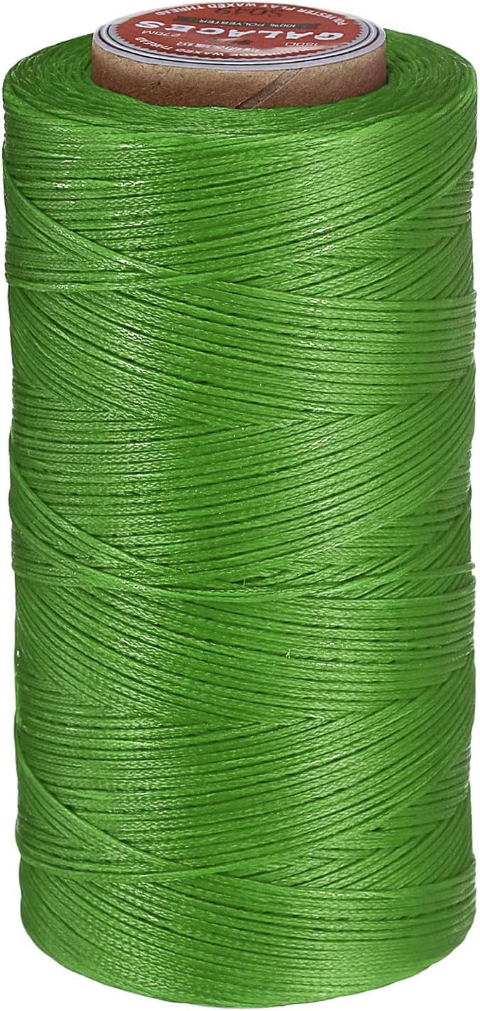 uxcell Flat Leather Sewing Waxed Thread, 270m / 295 Yards Polyester Wax String, 150D Wax Stitching Cord for Leather Crafts, Bookbinding, Bracelets Braided, Light Green