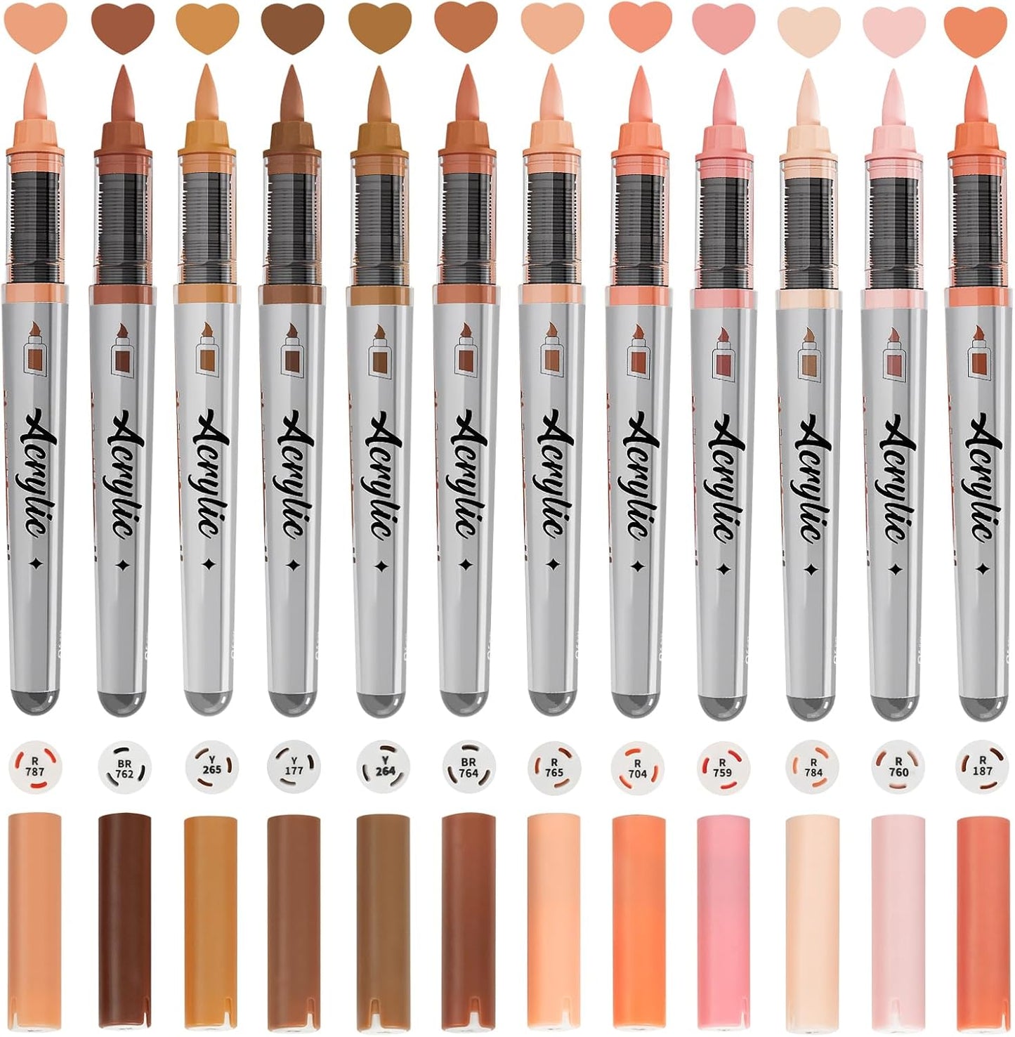 Skin Tone Acrylic Paint Markers, 12 Colors Fabric Marker, Auto-Ink Paint Pens Markers, Brush Tip Marker for Rock Painting, Wood Glass Ceramic Canvas Stone DIY Crafts Making Art Supplies