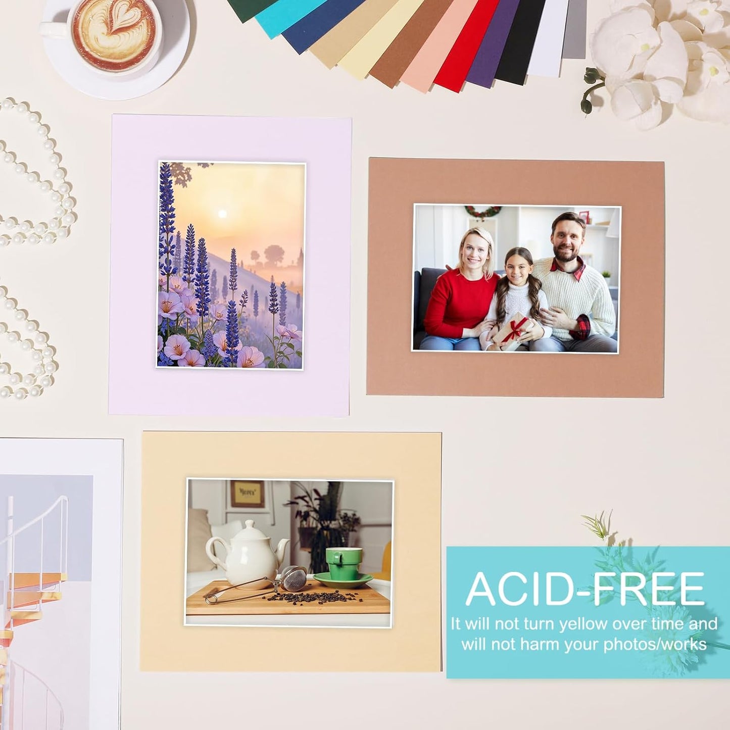 Prudiut 15 Pack 8x10 Picture Mats, Mixed Colors Frame Mattes for 5x7 Pictures Photo Frame Mat Core Bevel Cut Mat Board Show Kit for Photos, Prints, Artworks