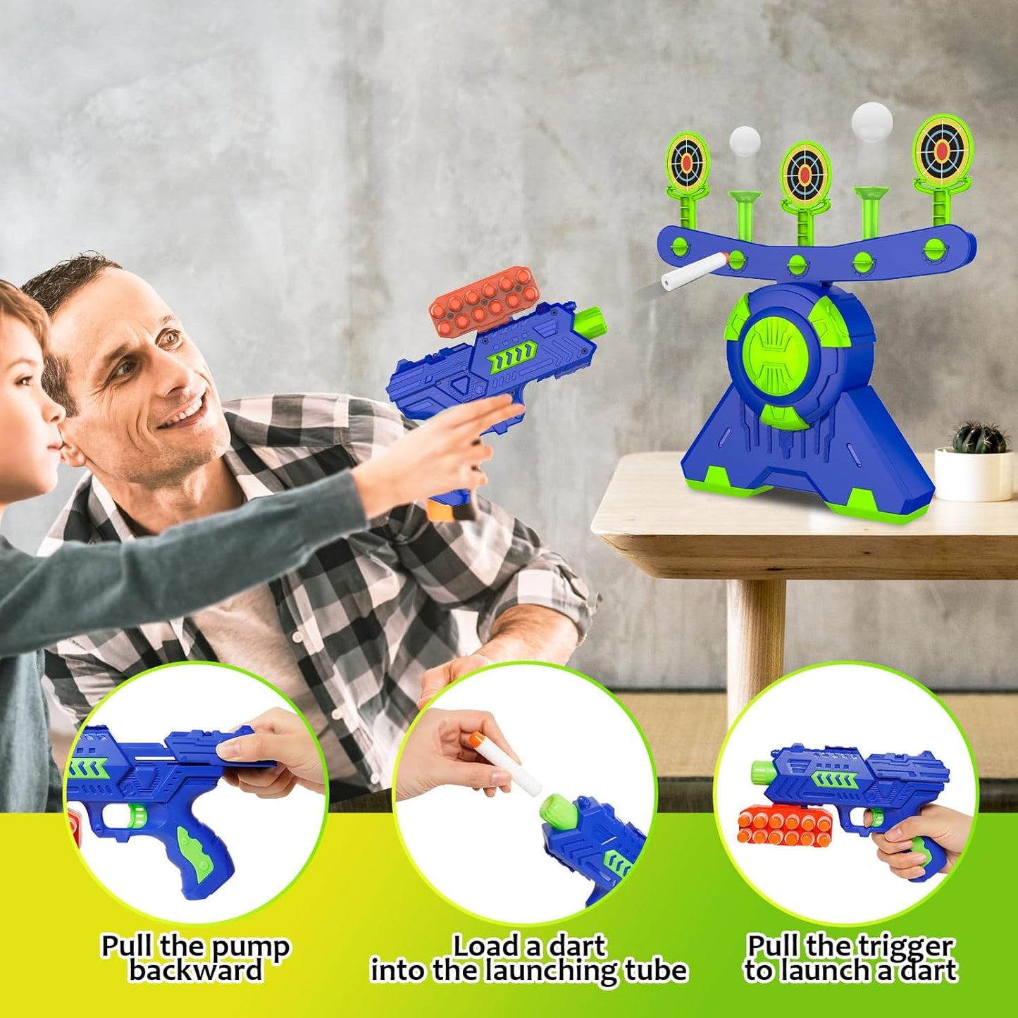 GMAOPHY Shooting Games Toy Gift for Age 5, 6, 7, 8, 9, 10+ Years Old Kids, Glow in The Dark Boy Gift Floating Ball Targets with Foam Dart Toy Blaster, 10 Balls 5 Targets