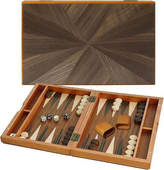 GSE Games & Sports Expert Premium Magnetic Wooden Folding Inlay Backgammon Board Game Set, Portable Travel Board Game (Focus- 11 Inches)