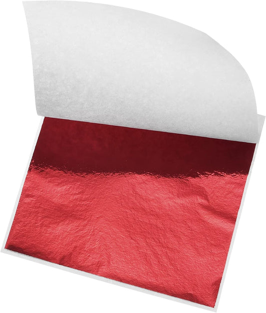 MECCANIXITY Gold Leaf Foil Sheet, Red Leaf Papers, 3.3 x 3.1inch for Art Decoration, Sculptures, Painting, Pack of 100