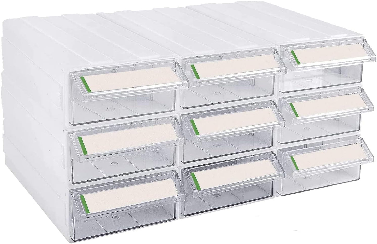 9pcs Sewing Craft Storage Box Hardware Craft Drawer Storage Cabinet Plastic Stacking Shelf With Divider Tag Cards Multifunctional Rack For Home Office Small Items (9, Clear)