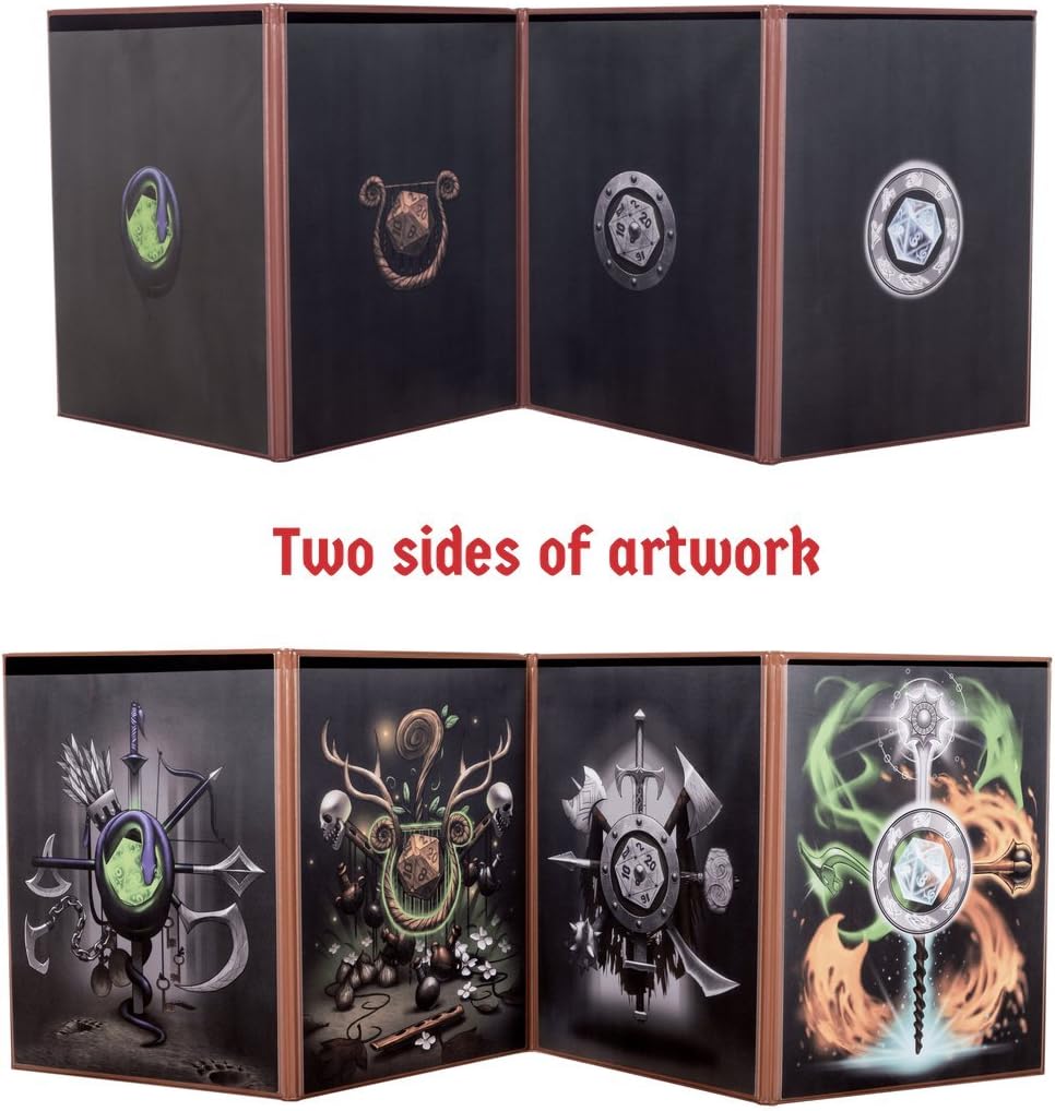 Hexers Game Master Screen, Compatible with Dungeons and Dragons, DND DM Pathfinder RPG Role-Playing, 4 Customizable Panels Inserts Included That Slide into The Pouches, Dry Erase Tracker Sheet