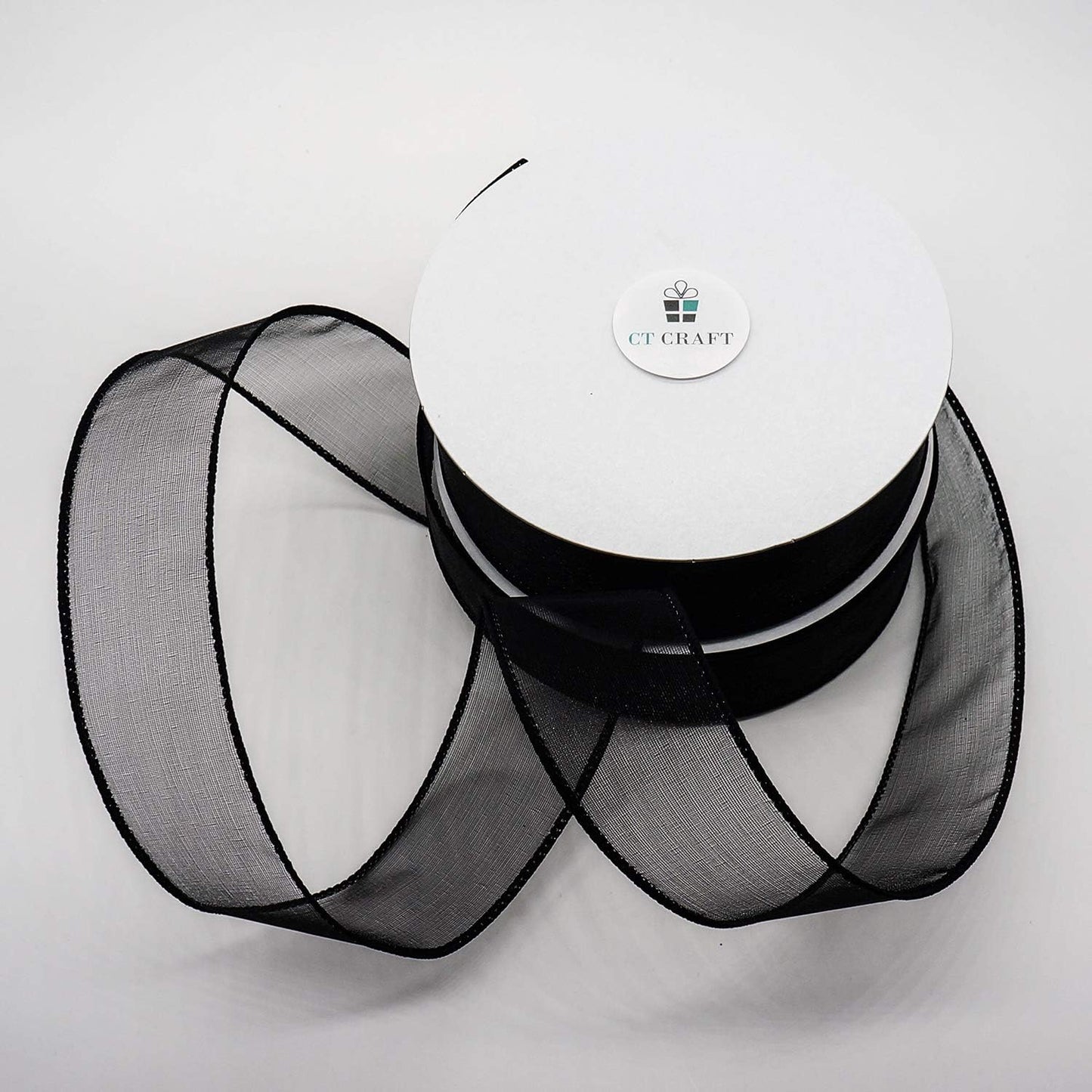 CT CRAFT LLC Sheer Organza Wired Ribbon 1.5" x 25 Yards x 2 Rolls Black for Wedding Chair Bow Flora Bouquet Gift Wrapping Christmas Tree Home Decor Wreath
